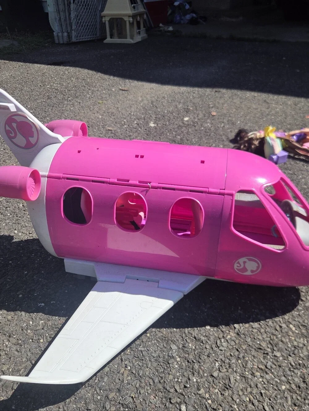Barbie Pink Teal Play Plane with Fold-Out Cabin